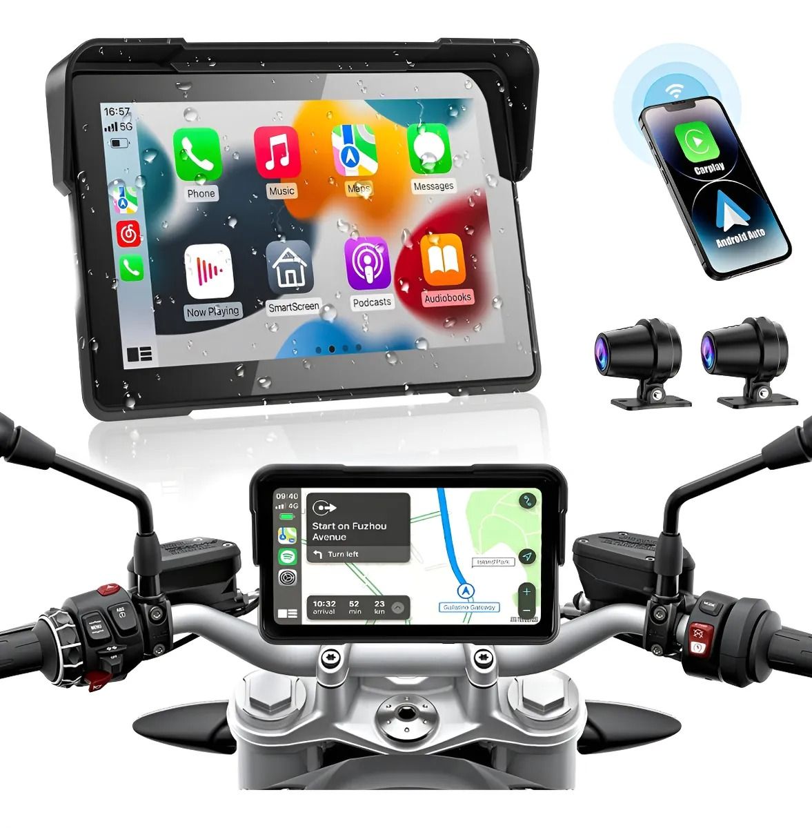 Tela De Navegação Moto 7 CarPlay IPS Câmera Dupla IP67 À Prova D'água