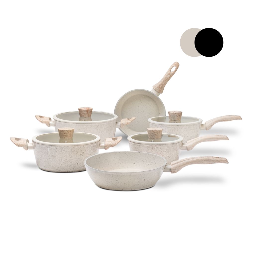 Jogo de Panelas 6 Peças Brinox Antiaderente Ceramic Life Sirius Vanilla e Preto Com Indução